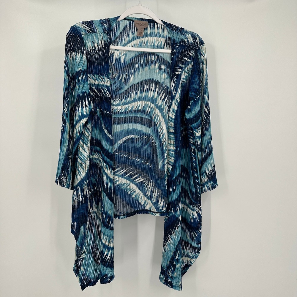Chicos Easywear Womens Boho Abstract Open Cardigan Size 2 US L Artsy Lightweight